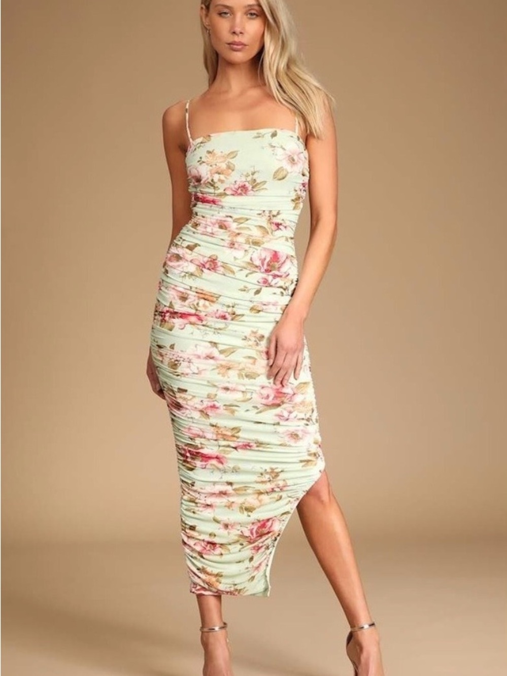 Privy Midi Floral Dress in Mint